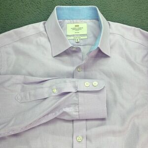 HAWES & CURTIS LONDON Mens Fitted Slim Non Iron Shirt Lavender Gingham Sz 16 34